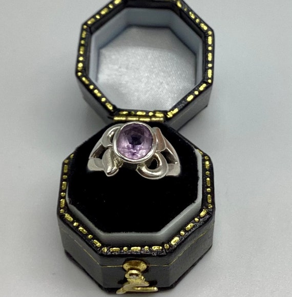 Amethyst Solid Silver Ring Celtic Love Knot Setting February Birthday Size J 1/2 Size US 5