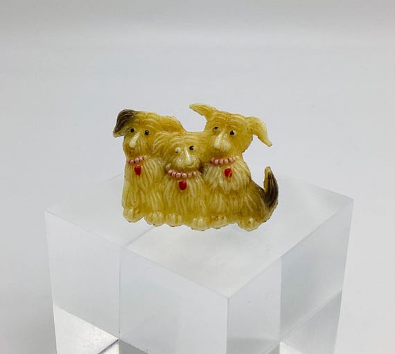 Three Fantastic Comic Scotties Brooch Early Lucite Dog Pin Highland Terriers Dog Lover Animal Lover Art Deco Jewellery
