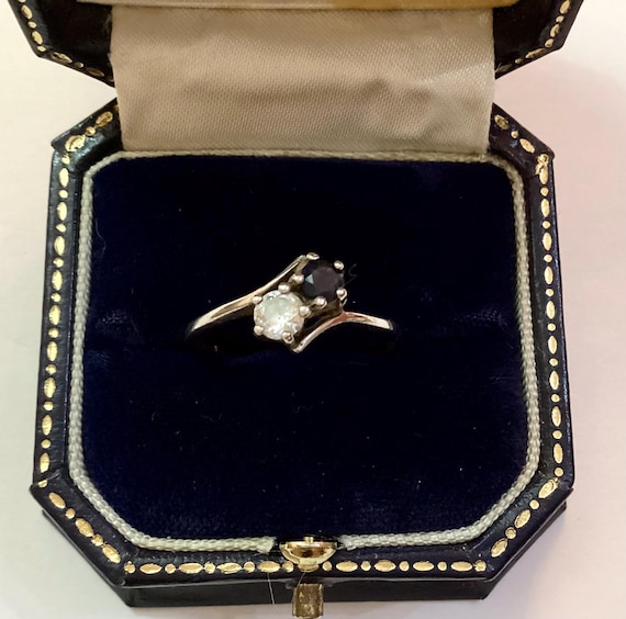 Black Onyx and CZ Double Stone Ring 925 Silver UK Size S US Size  9