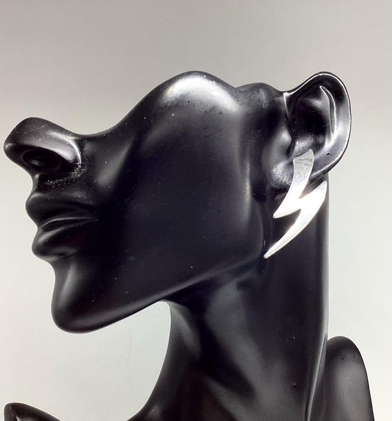 Solid Silver Earrings Large Zig Zag Lightening Flash