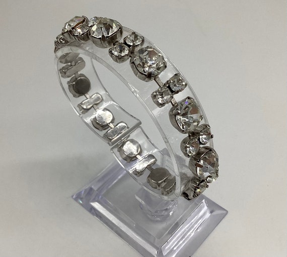 1950's Retro Large Rhinestone Bracelet Double Row Riviere Tennis Wedding Bridal