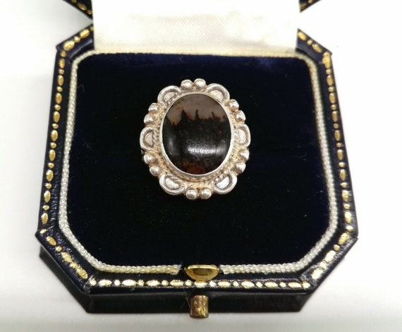 Rare Blue John Sterling Silver Ring Pretty Edwardian Style Scrolled Setting Size J UK Size 45/8 USA
