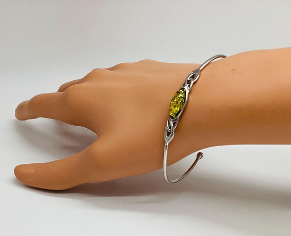 Solid Silver Torque Green Amber  Bangle Vintage i… - image 2