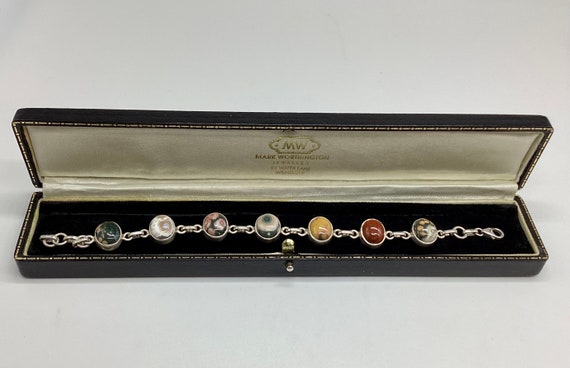Polished Agate Pebble Bracelet Pudding Stone Jasper Chalcedony Solid Silver