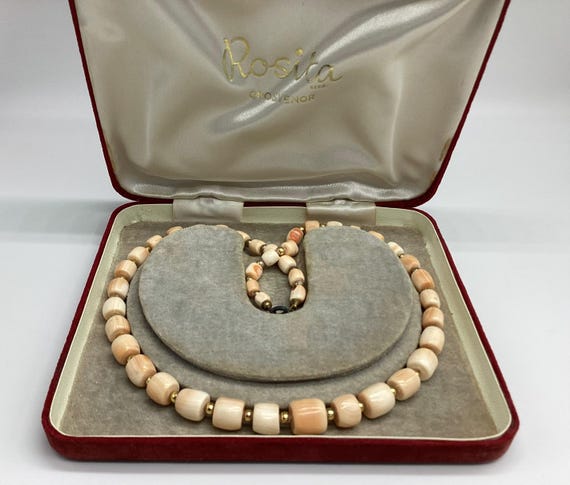 Vintage Angel Skin Coral Nugget Necklace, Peach Pink Beads, Mid Century Mediterranean Style