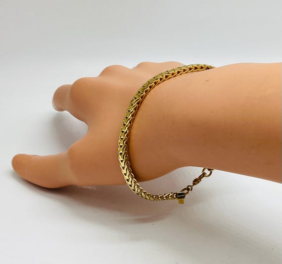 Vintage Monet Gold Tone Square Wheat (Spiga) Chain Bracelet