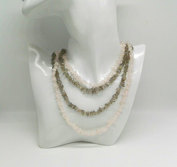 Two Extra Long (35 inches) Polished Bead Opalite Quartz Rope Necklace Vintage