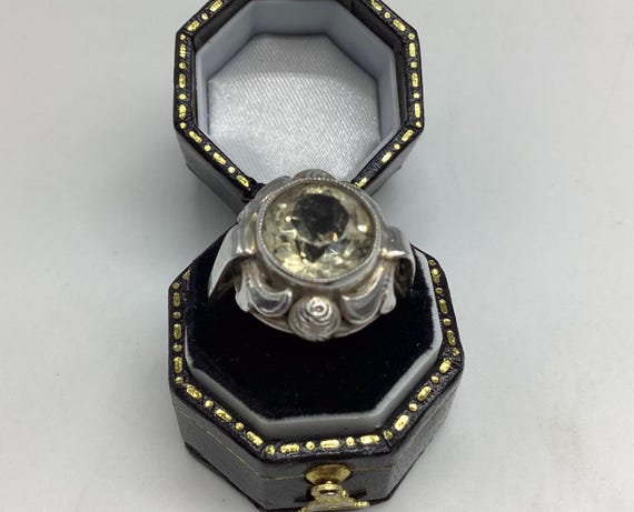 Citrine Sterling Silver Floral Ring: November Birthstone, Size 6 1/2