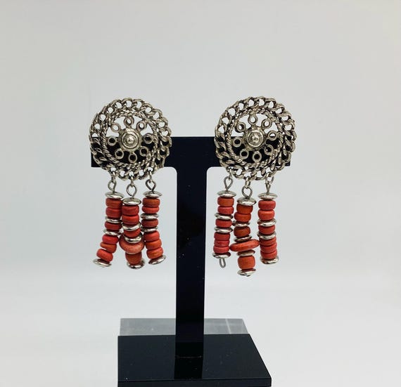 Vintage Ethnic Coral Dangle Drop Earrings