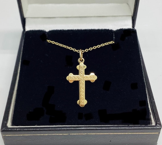 Dainty Engraved Cross And Chain Rolled Gold