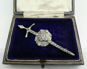 Silver Kilt Tartan Pin Sword Tigers Head Shield Robert Allison Glasgow 1952