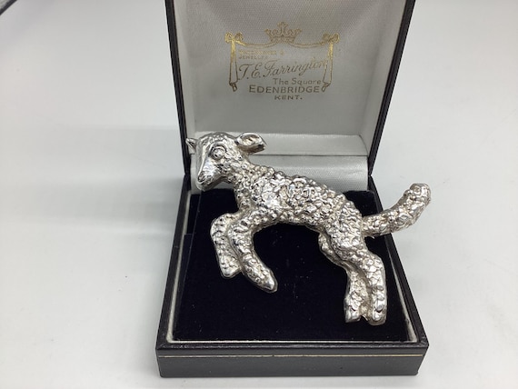 Large Vintage Leaping Baby Lamb Brooch Solid Silver 23 Grams
