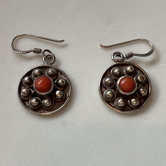 Coral and 925 Solid Silver Drop Earrings Vintage Jewellery 35th Anniversary Gift Victorian Revival
