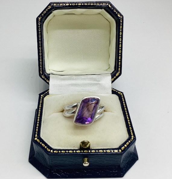 Amethyst Ring Vintage Deep Set Asymmetrical. 1970's Brutalist Style February Birthstone. Size O