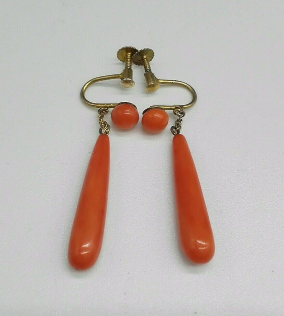 Salmon Coral Drop Earrings Antique Victorian True… - image 7