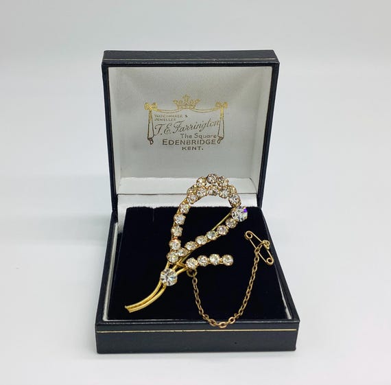 Pretty Paste Vintage Brooch 1940s Safety Chain