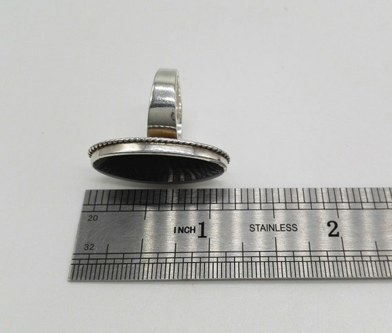Onyx and Solid Silver Ring, Twisted Rope Frame - … - image 9