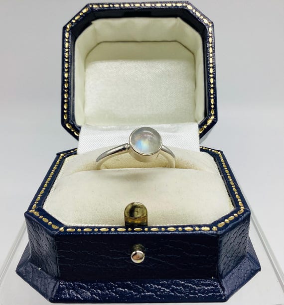 Cabochon Moonstone Ring Deep Silver Setting Size N 1/2 US Size 6 3/4