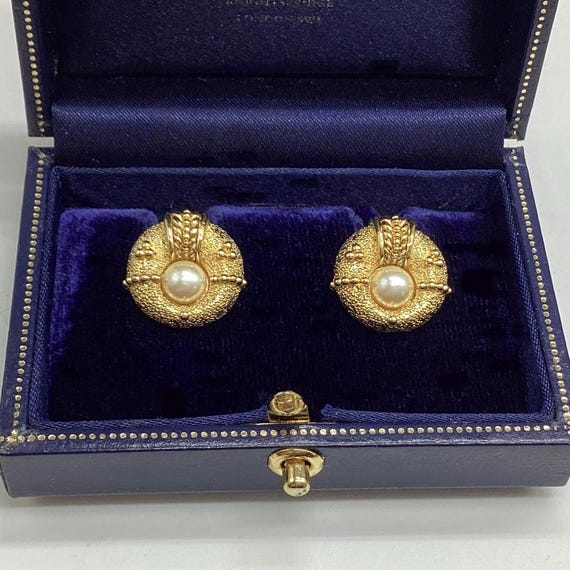 Grosse Germany Clip On Earrings Dainty Gold Plated and Lustrous Faux Pearl