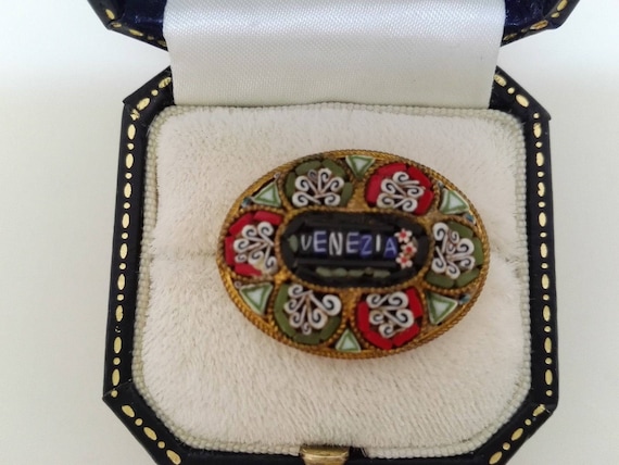Antique Victorian Micro Mosaic Brooch Venizia. Souvenir of Venice. Collectable Jewellery. Birthday Gift Mother's Day Gift