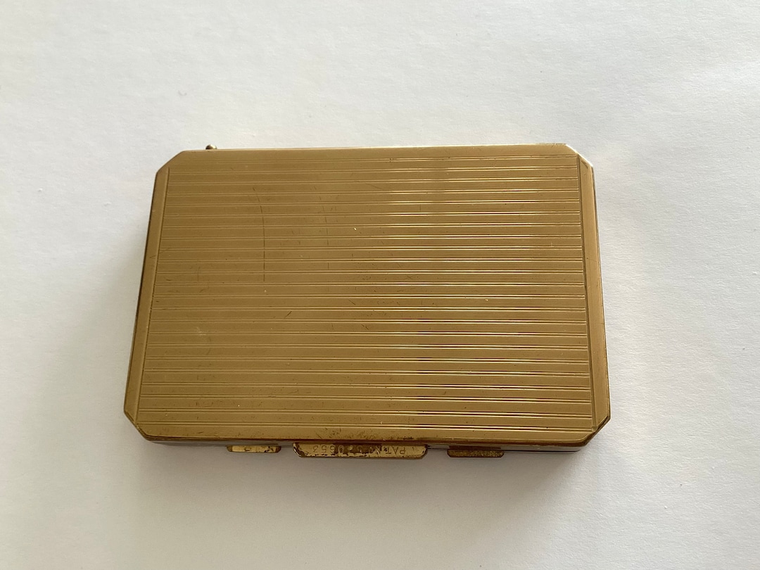 Vintage Stratton 1940’s Compact Gold Tone Engine Turned Brass Original ...