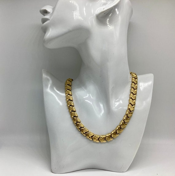 Fabulous 1980's Vintage Signed Monet Necklace Heavy Gold Plated Fancy Link Choker Style