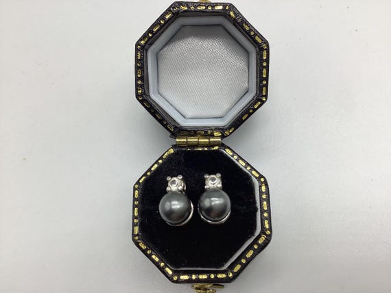 Rare Attwood and Sawyer Dainty Grey Pearl & Swarovski Crystal Stud Earrings