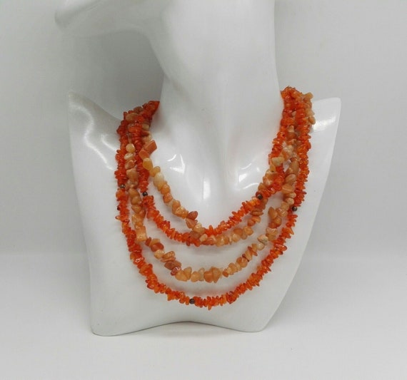 Two Extra Long (35 inches) Carnelian Polished Bead Rope Necklace Vintage Crystal