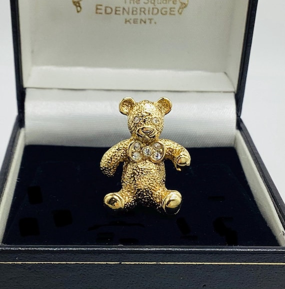 Vintage Attwood & Sawyer  Miniature Teddy Bear Brooch: Swarovski Crystal Gold Plated Jewellery