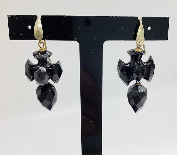 Edwardian French Jet Bead Dangle Drop Earrings