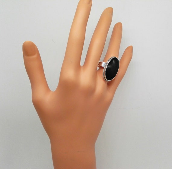 Onyx and Solid Silver Ring, Twisted Rope Frame - … - image 5