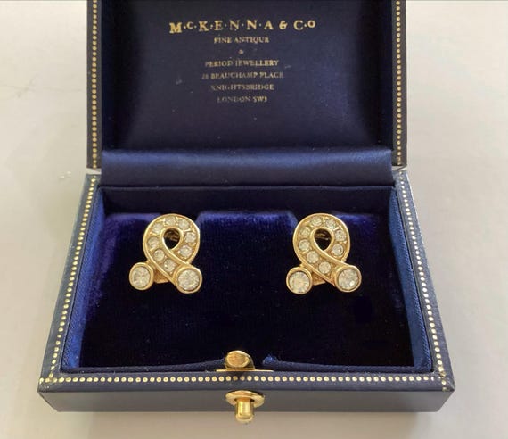 Vintage Attwood and Sawyer 22ct Gold Plated Swarovski Crystal Clip On Earrings Vintage Fabulous Vintage Signed Designer Jewellery Wedding