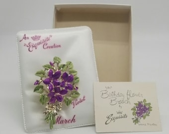 Vintage Original Boxed "Exquisite" Birthday Brooch Violet March 1950s