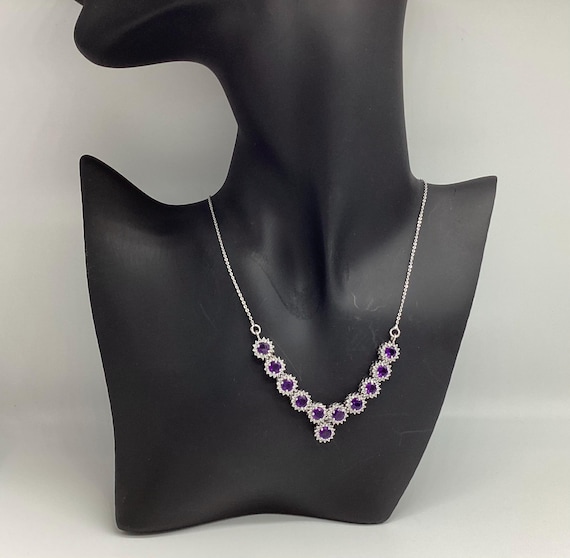 Amethyst and White Topaz LAVALIER Necklace Dainty Daisies on Solid Silver Chain TGGC Wedding Bridal