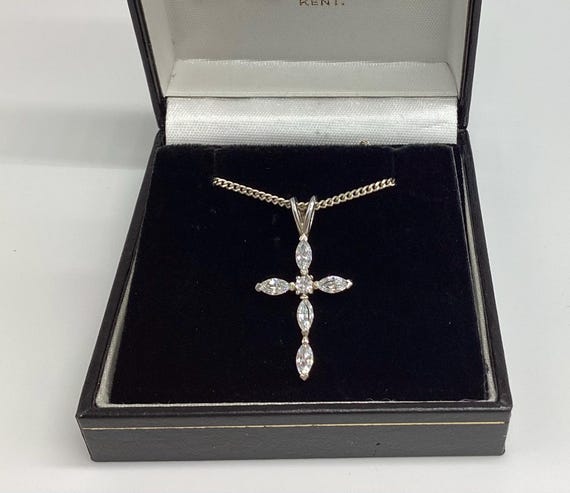 Silver 925 Crucifix with Crystals on a Pretty Chain. Christening Confirmation Birthday Gift for Her