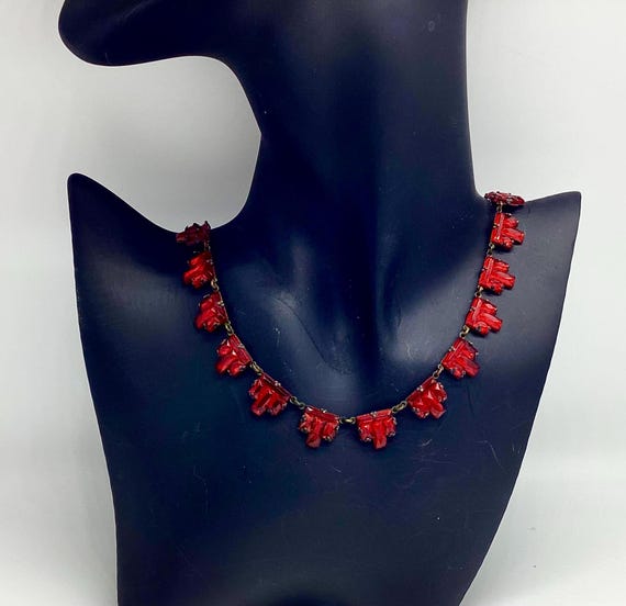 Art Deco Bohemian Necklace Choker Siam Red Cut Glass Geometric Rare C1920s Antique