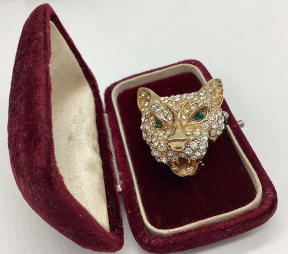 Bijou Cascio Leopard Head Vintage Brooch Crystal … - image 6