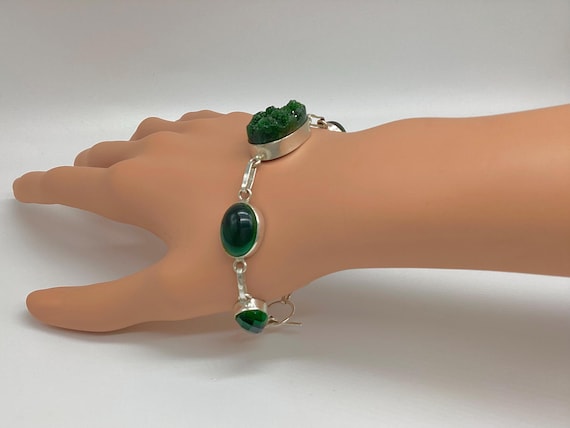Emerald Green Crystal Bracelet Set in Solid 925 Silver May Birthday 55th Wedding Anniversary Birthstone