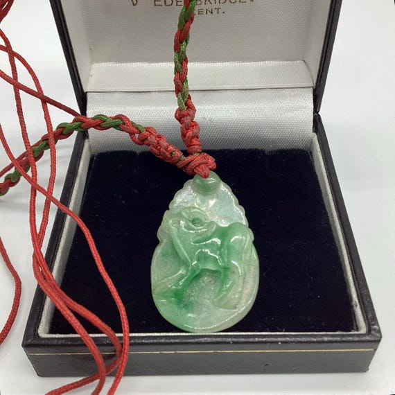 Jade Pendant Carved Year of the Ram Goat Silk Necklace Cord Birthday Gift Years 2015, 2003, 1991, 1979, 1967, and 1955.