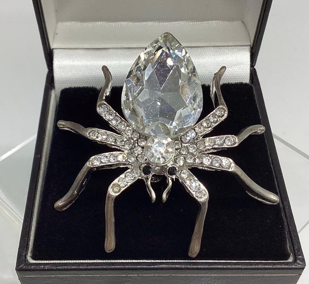 Spider Pin Vector Spider Brooch Pin Vintage 1980s Huge Diamente Crystal Jewellery ...