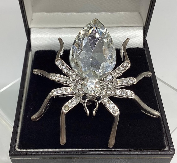 Spider Brooch Pin Vintage 1980s Huge Diamente Crystal Jewellery Halloween