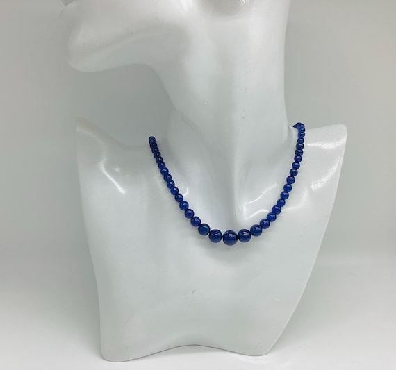 Midnight Blue Glass Graduated Bead Choker Necklace Vintage 1980's