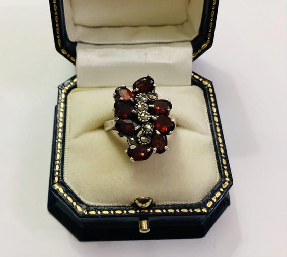 Garnet and Solid Silver Marcasite Multi-stone Rin… - image 6