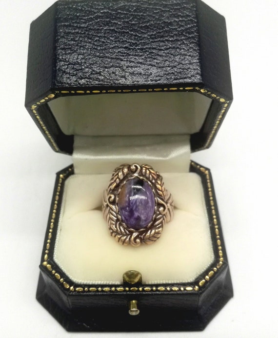Amethyst Solid 925 Silver Carolyn Pollack Relios Ring Elaborate Foliate February Birthday Birthstone 6th Anniversary Native AmericanSize N.5