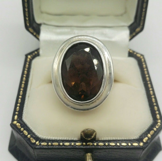 Smokey Quartz and Hallmarked Silver Ring UK Size M US 6.5 Weighs 12 grams Beautiful Unusual Vintage Gemstone Jewellery