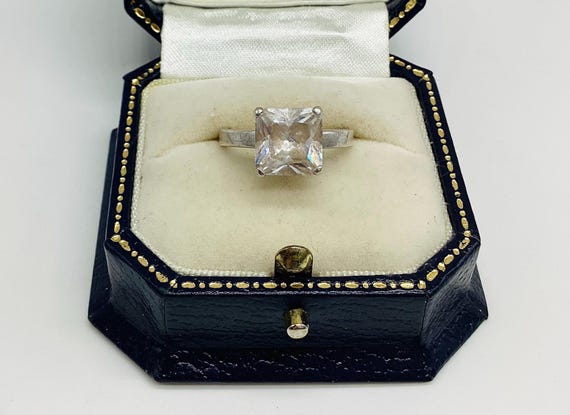 Large Square Emerald Cut Cubic Zirconia Set in Solid 925 Silver Engagement Size L