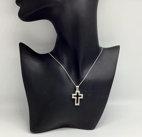 Vintage Solid Silver Open Cross & Chain Dainty Confirmation Christening Wedding