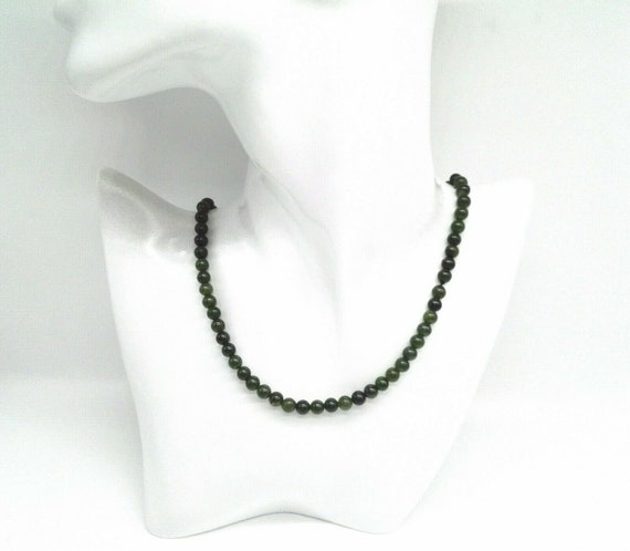 Vintage Chinese Green Jade Necklace with Sterling Silver Clasp 12th Wedding Anniversary March Mystical Birthstone Birthday Gift