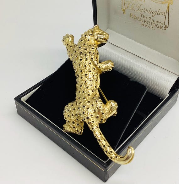 Vintage Climbing Leopard Brooch Enamel and Gold Plated  Duchess of Windsor Jewellery 1980's Collectables