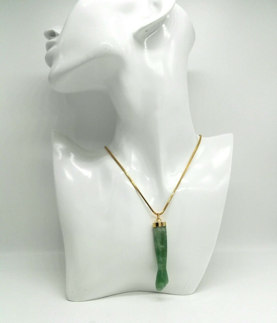 Large 2 1/2 inch Jade Figa Mano And Gold On Silver Chain Fertility Protection Vintage